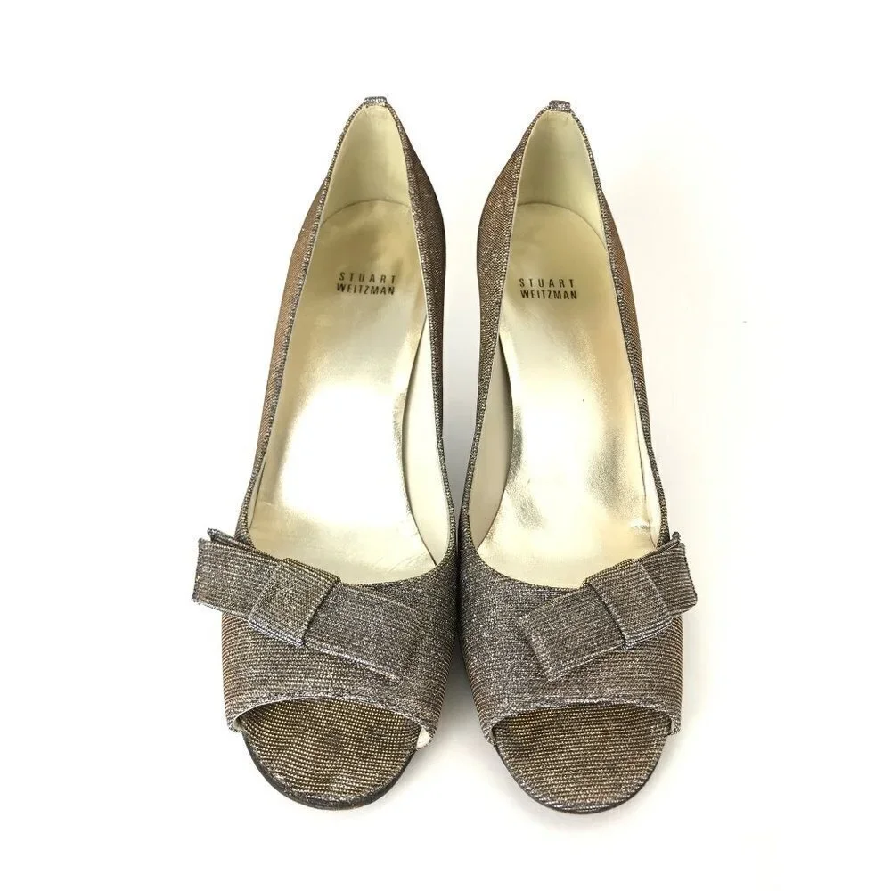 Stuart Weitzman Bronze Silver Metallic Bow Pumps Size 10M